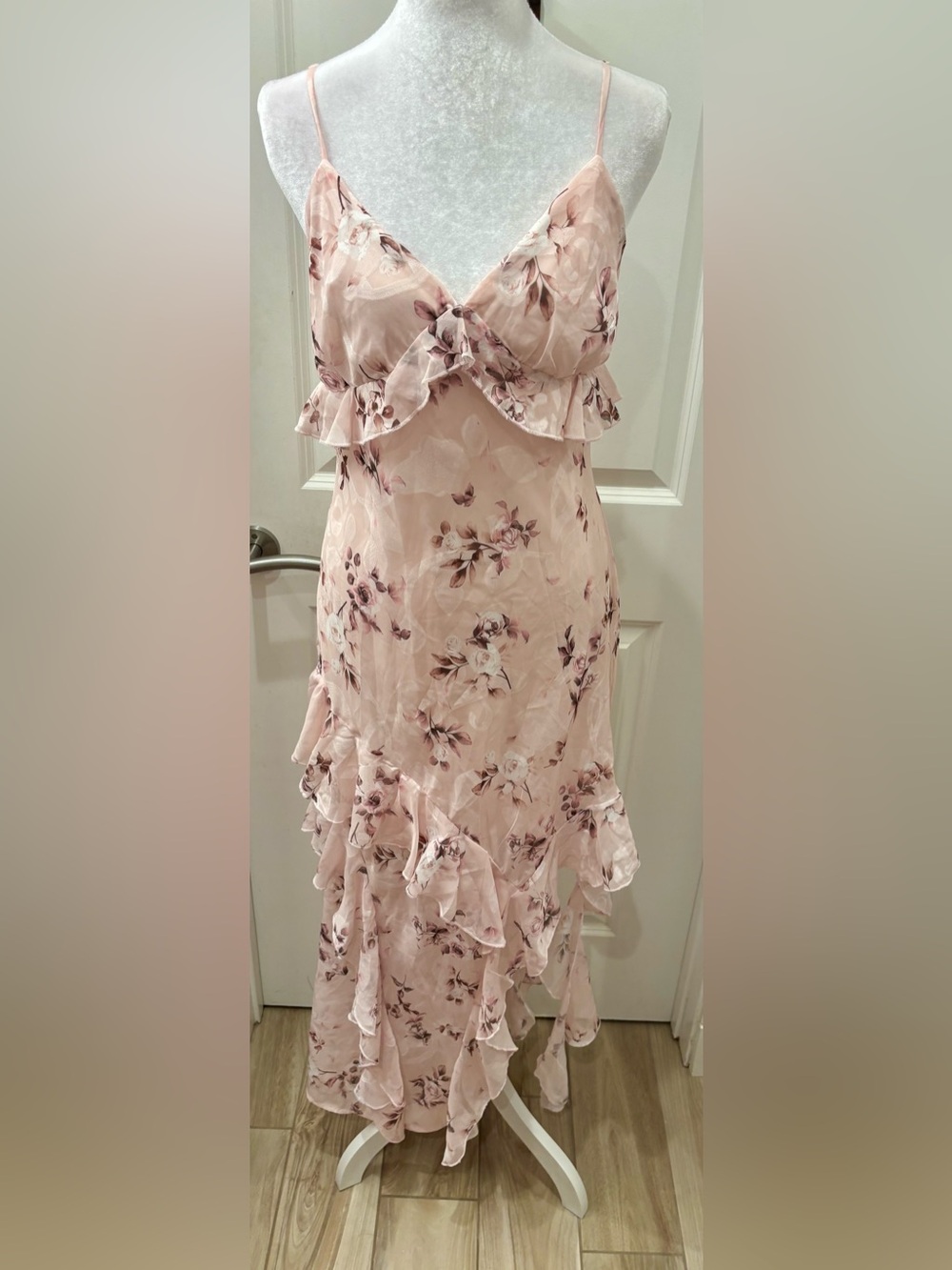 NWT Jessica Simpson Blush Pink Floral Ruffle Maxi Dress- L
